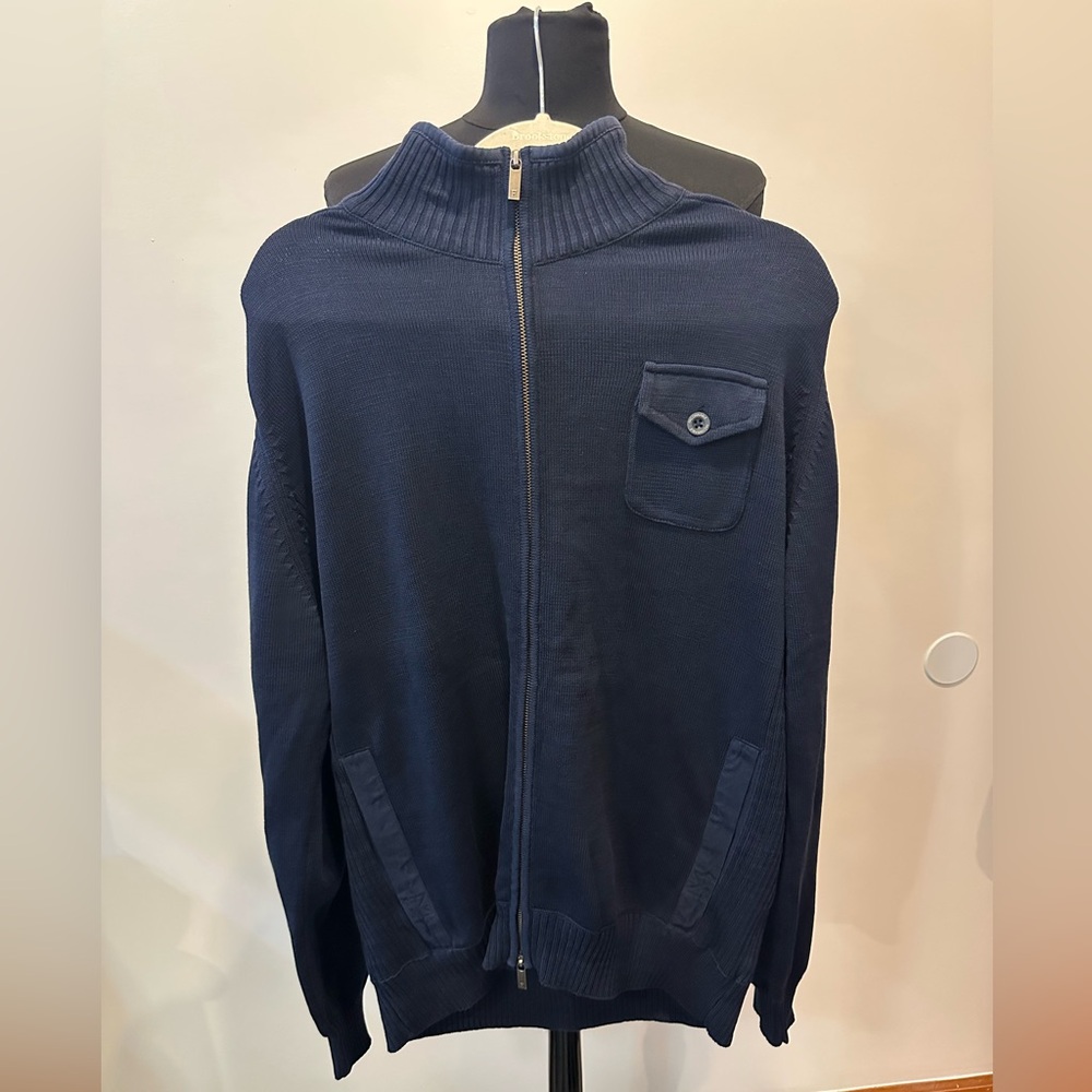 Like New Faconnable Men's Navy Zip Up Sweater XXL